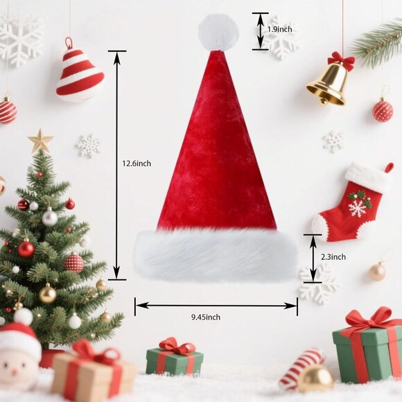 Christmas Santa Hat for Baby, Red Velvet Double Layer Xmas Holiday Party Hat - Picture 6 of 8